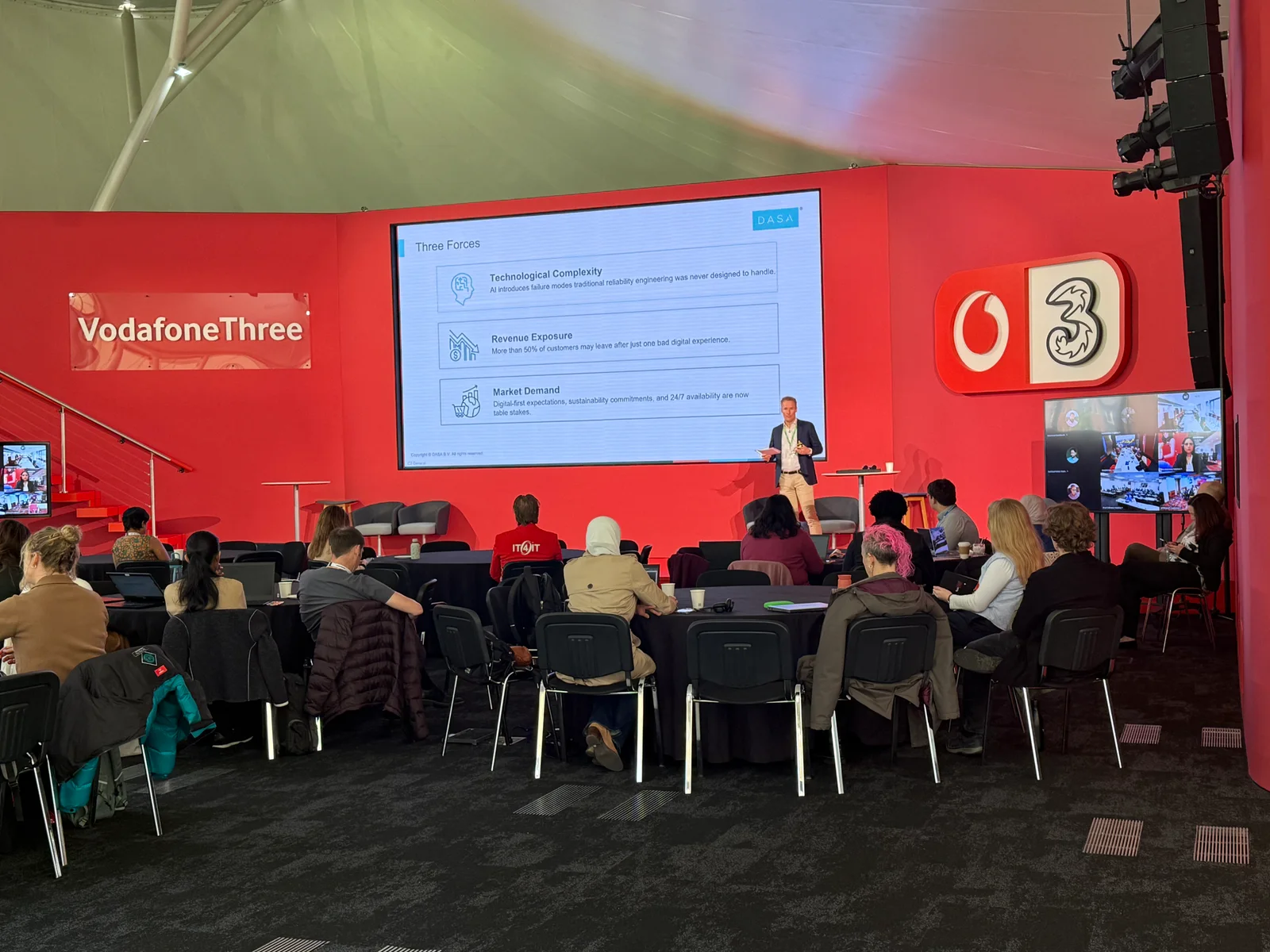 Rik presenting a DASA keynote on stage at VodafoneThree.